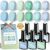 Blue Gel Nail Polish Set of 6 Colors Ocean Rock Tones Trending shades for Manicure Soak Off UV Gel