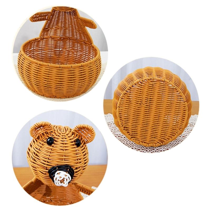 Multifunctional Kitchen Storage Basket Plastic Construction Imitation Rattan Woven Organizers For Fruits Snacks Display