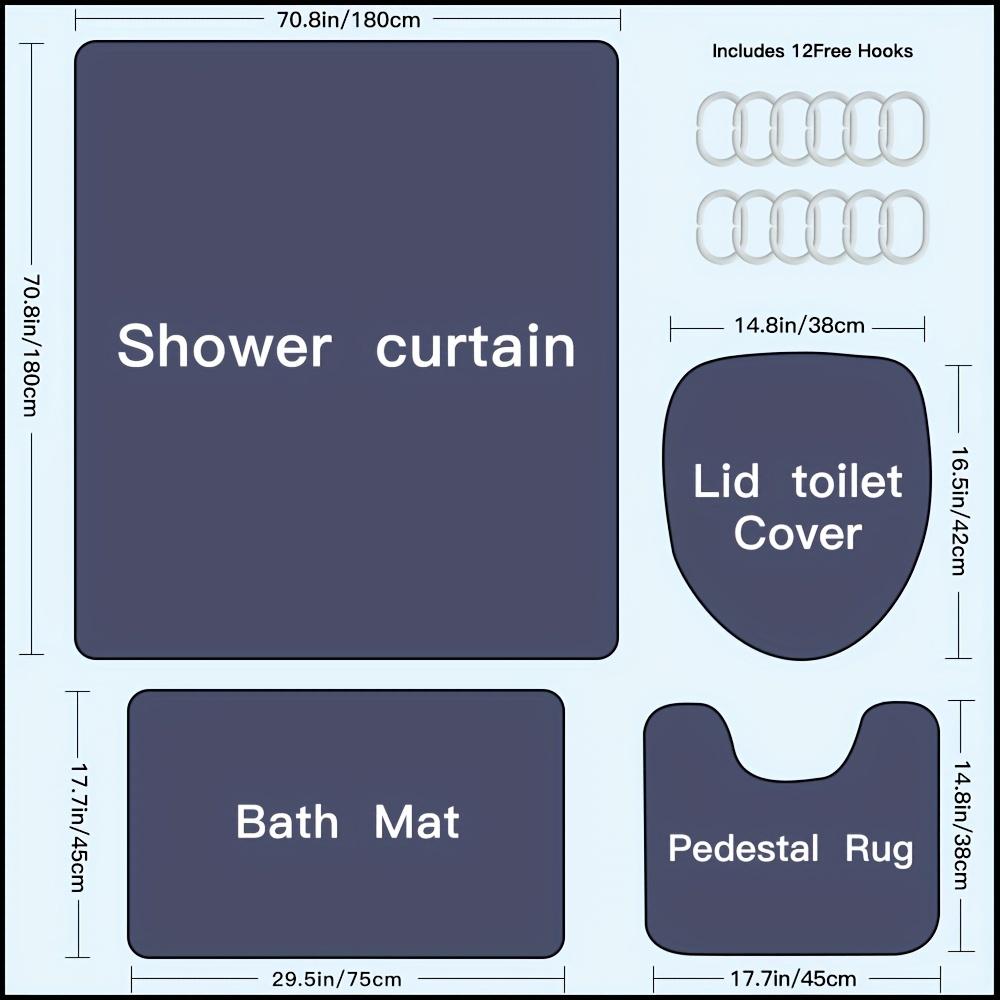 4-teiliger Duschvorhang aus Platin-Marmor mit 12 Haken, rutschfester Badezimmerteppich, komplettes Badezimmer-Dekor-Set mit WC-Deckel-Abdeckpolster und U-förmiger Matte