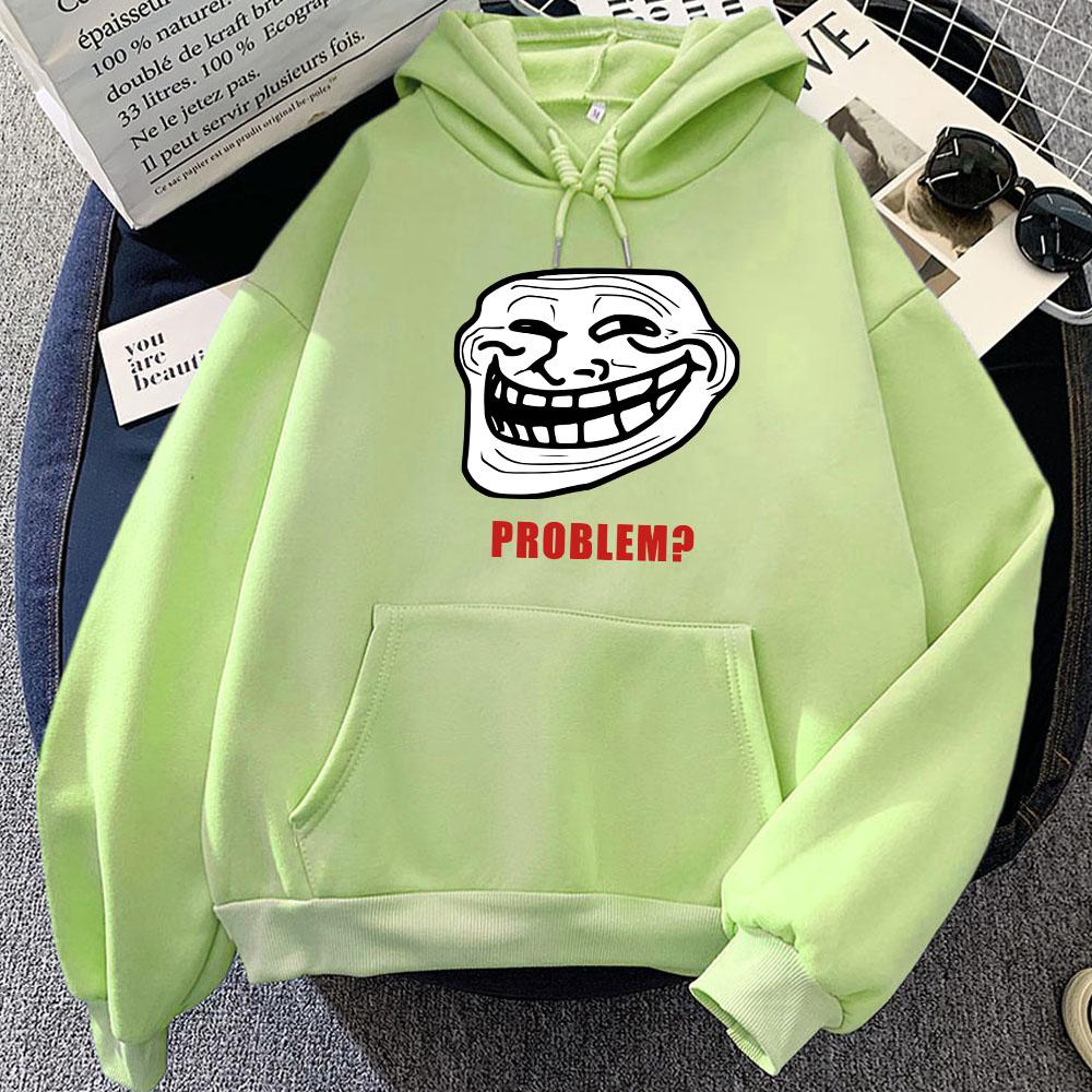 Problem Trollfaces Hoodies Funny Graphic Printing Sweatshirts Winter Women Long Sleeve Warm Pullovers Hooded Cartoon Clothes