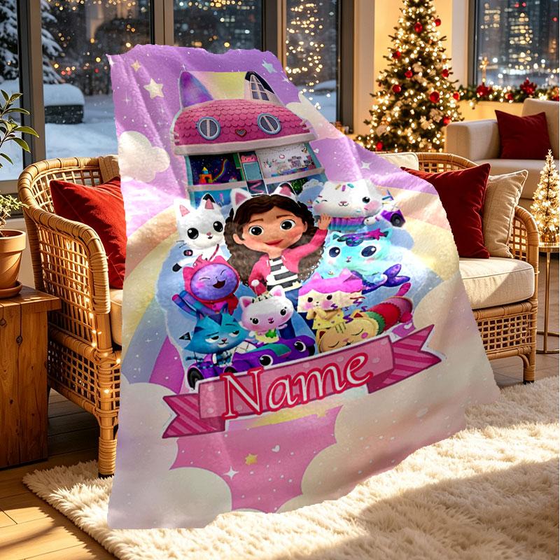 Custom Name Personalized Gabby's Dollhouse Print Blanket, Home Decor, Bedroom, Sofa, Camping, Couch, Gifts for Birthday Christmas