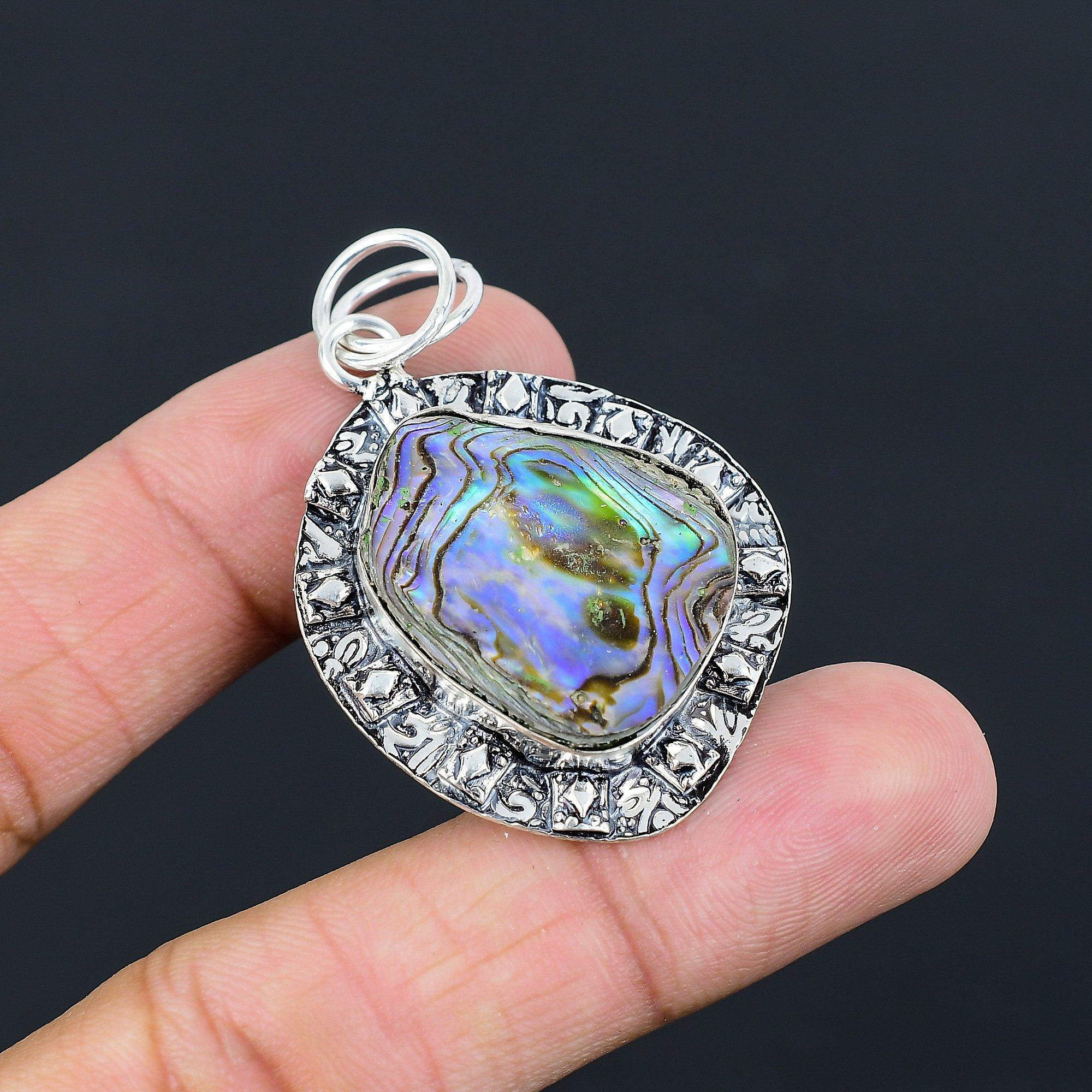 Halloween Sale 925 Sterling Silver Natural Abalone Shell Sister Pendant Jewelry