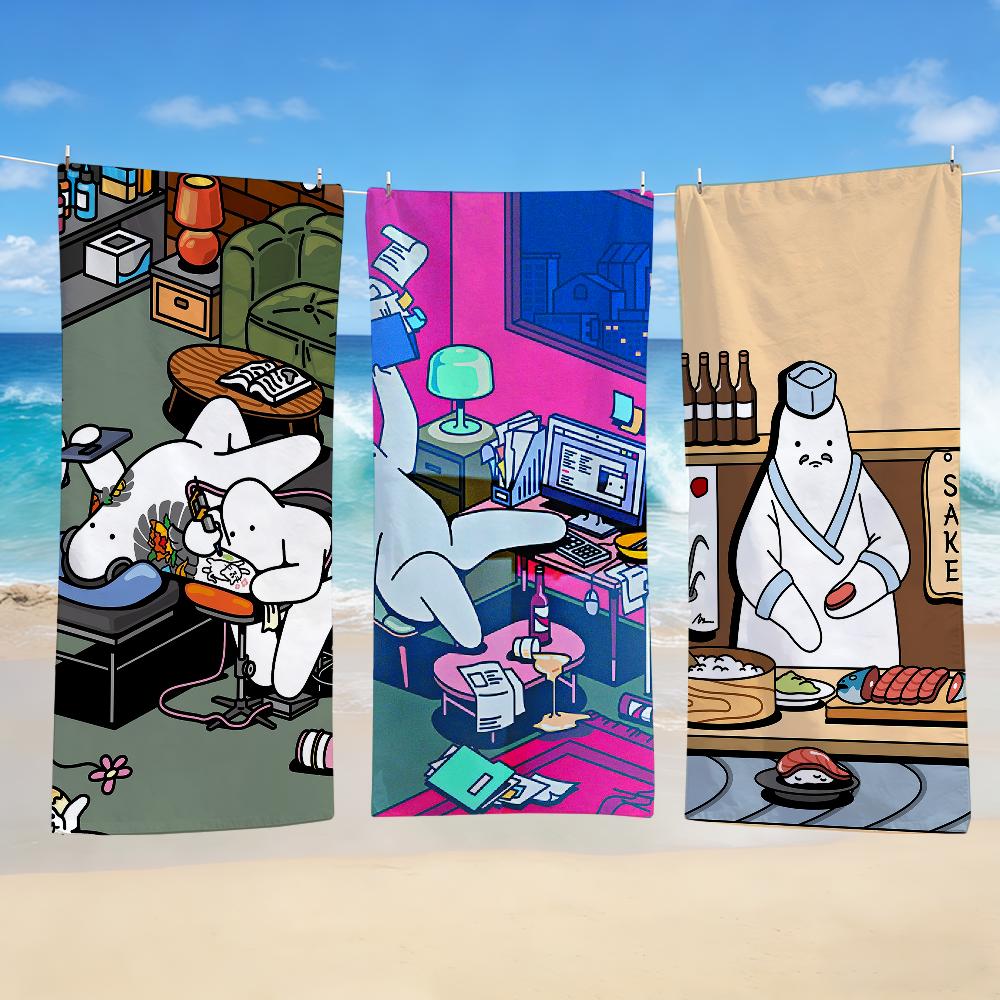 Handtuch Textil Bademantel Strand Schnelltrocknend Leicht Illustration D-NichtsTunS Tragbar Camping Niedlich M-Herr Schwimmen Pool Reise