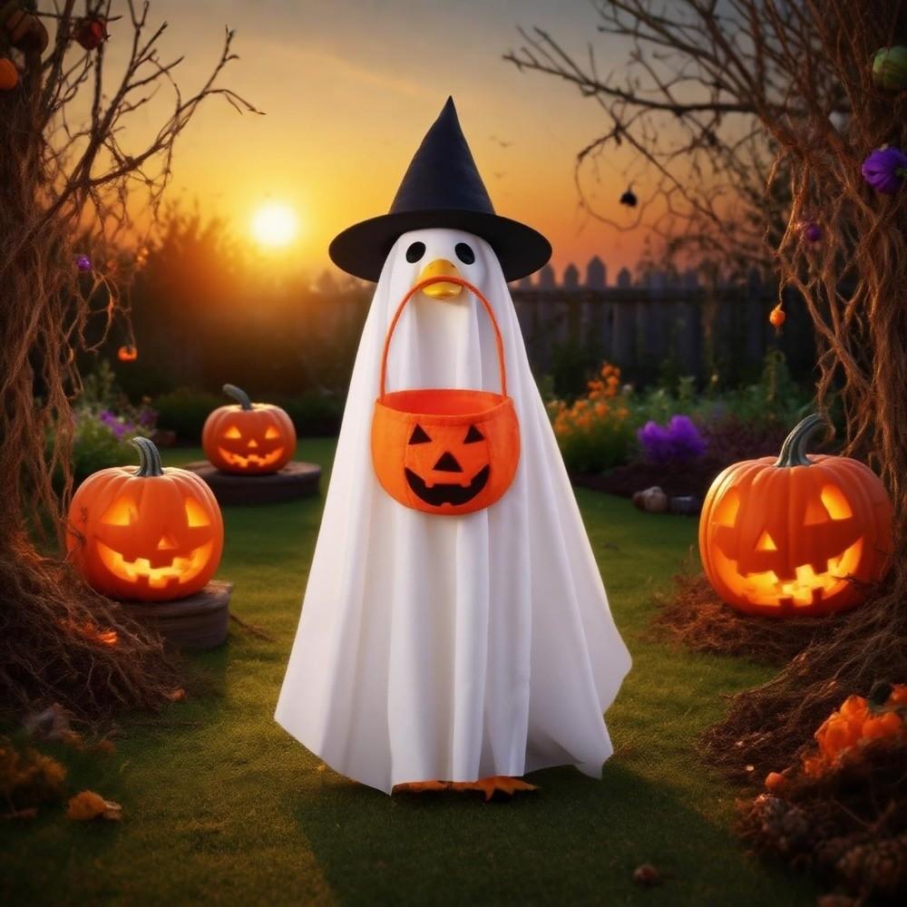 With Pumpkin Basket Porch Goose Halloween Outfit  Outdoor Courtyard Decoration