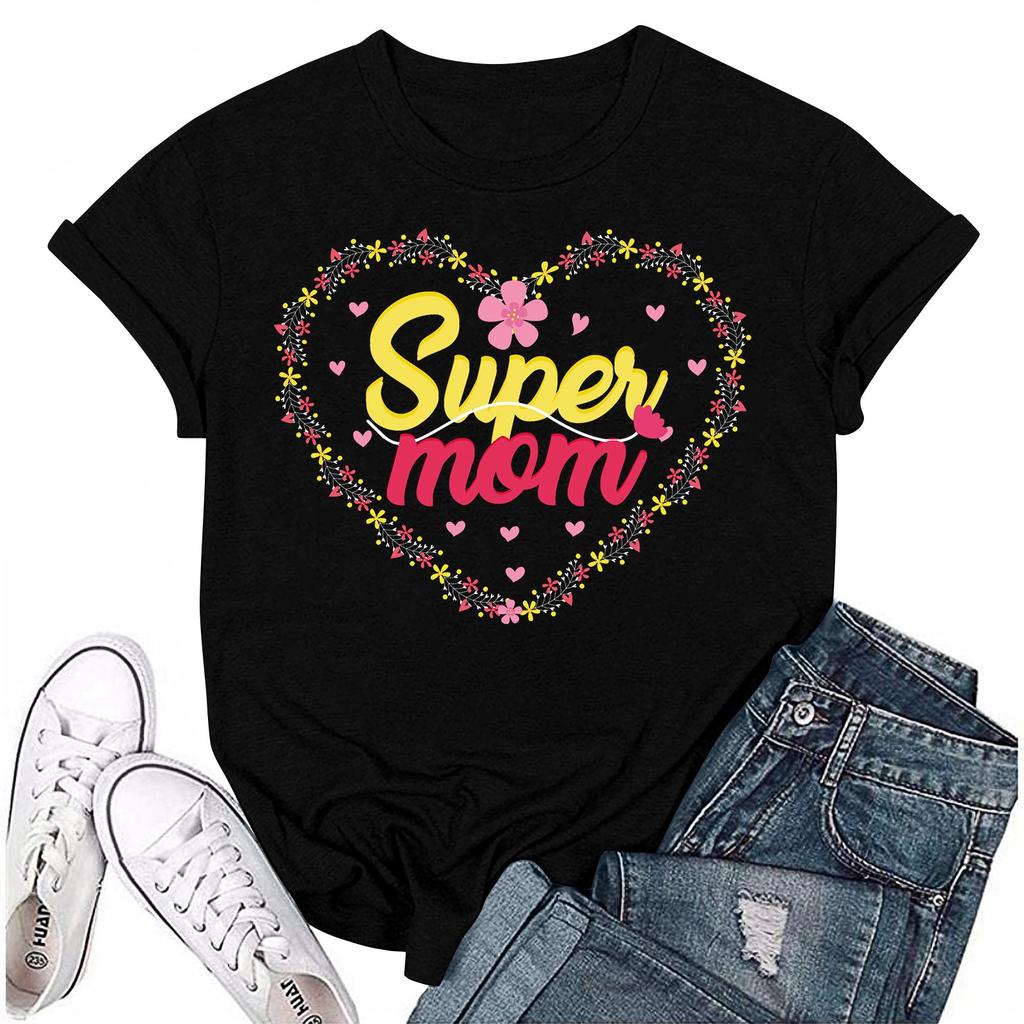 Adults Casual Daily Round Neck Printed Short Sleeved T-shirt Letter Top