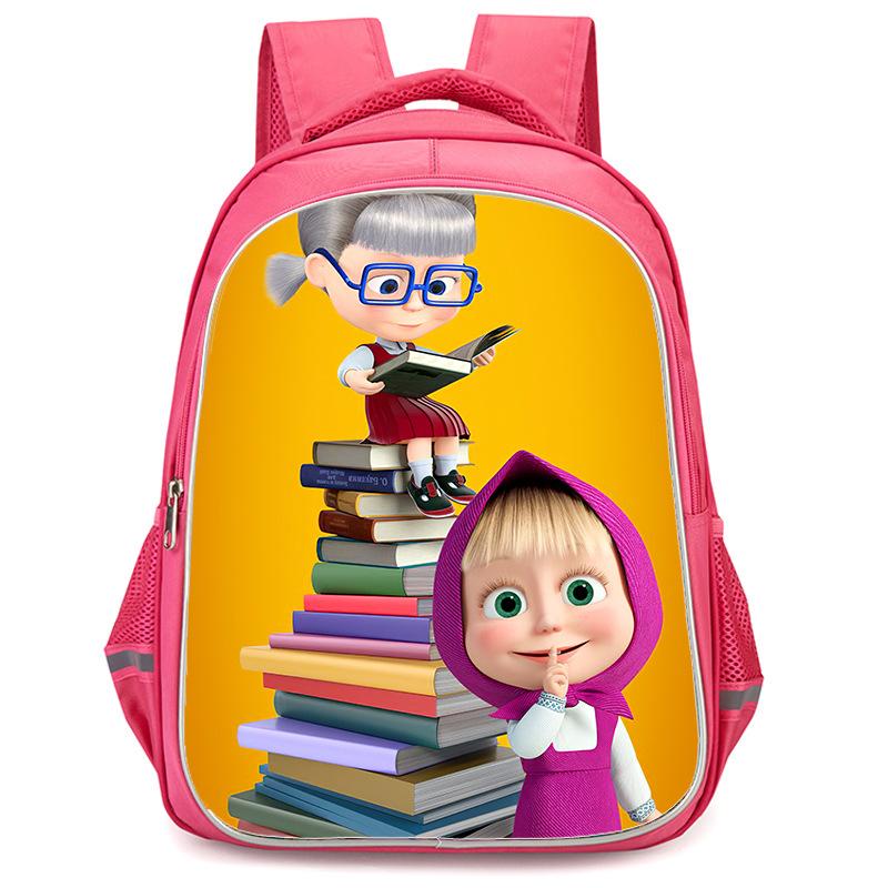 Masha And Bear School Bag Elementary School Cartoon High Definition Printing Large Capacity Zipper Oxford Lightweight Ridge Backpack