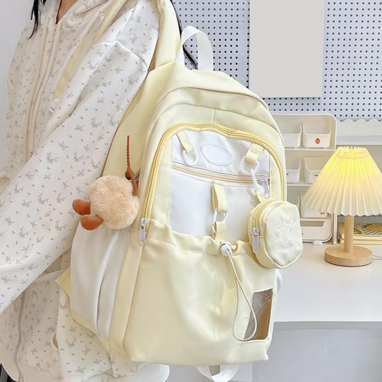 Jenter Ryggsekk Skoleryggsekk med Campus ID-vindu Snøring Frontlomme Skolesekk med Avtakbar Mini-pung for Reise Gate Høyskole