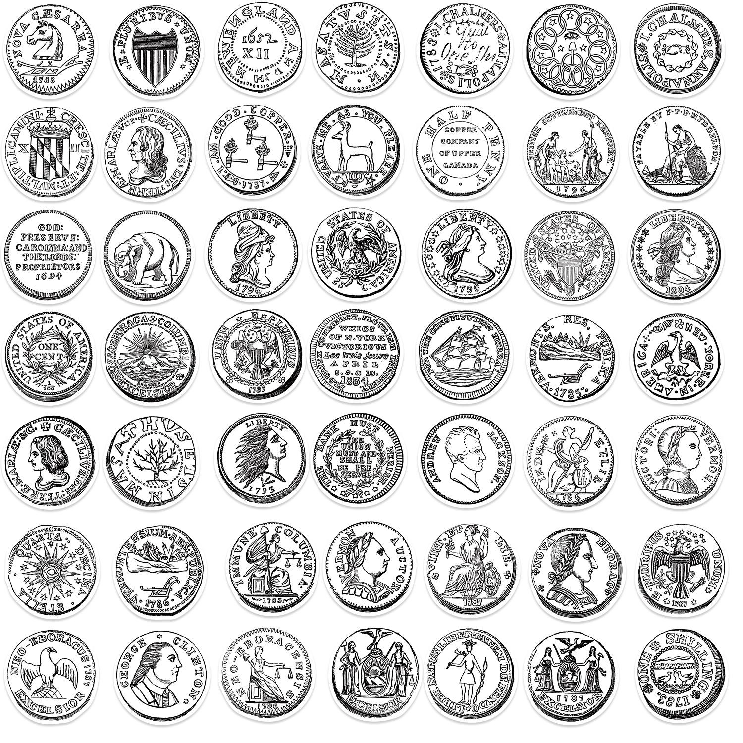 

50 Мультяшных Ретро Монет Дудл Наклеек Декоративные Наклейки для Гитары Блокнота Чемодана Сделай Сам Водонепроницаемые Наклейки