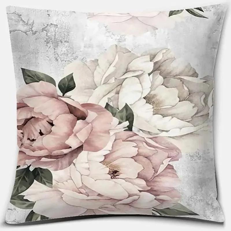 Nordic Rose Flower Print Pattern Cushion Cover Home Living Room Sofa Office Decorative Pillow   45x45cm