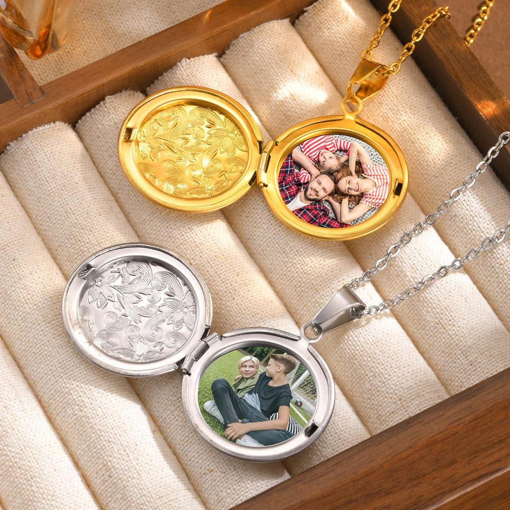 Collane Ciondolo Cornice Foto Personalizzabile Gratuita Vnox, Ciondolo Rotondo Contiene Immagine Foto, Collane Medaglione Commemorativo d'Amore Regalo per Donne