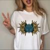 Women TShirt Retro Witch Style TShirt Y2K Aesthetic Casual Loose Fit Top Sun Moon Stars Harajuku Graphic Print Daily Streetwear