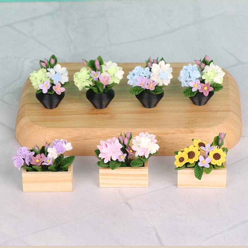 1/12 Miniature Potted Flower Model Figurine For Doll House Scene Display Accessories Microlandscape Setting Props