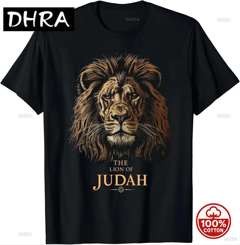 Jesús León de Judá Regalo Cristiano Para Unisex Suave 100 Algodón Holgado 2026 Camiseta de Verano Camiseta Vintage Tops de Animales Ropa Hombre