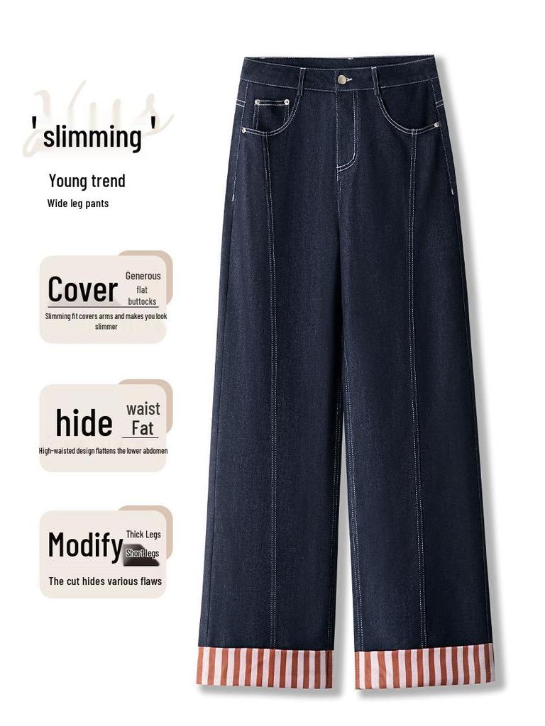 Women's Wide-Leg High-Waisted Dark Blue Jeans - Retro Style for Spring 2025