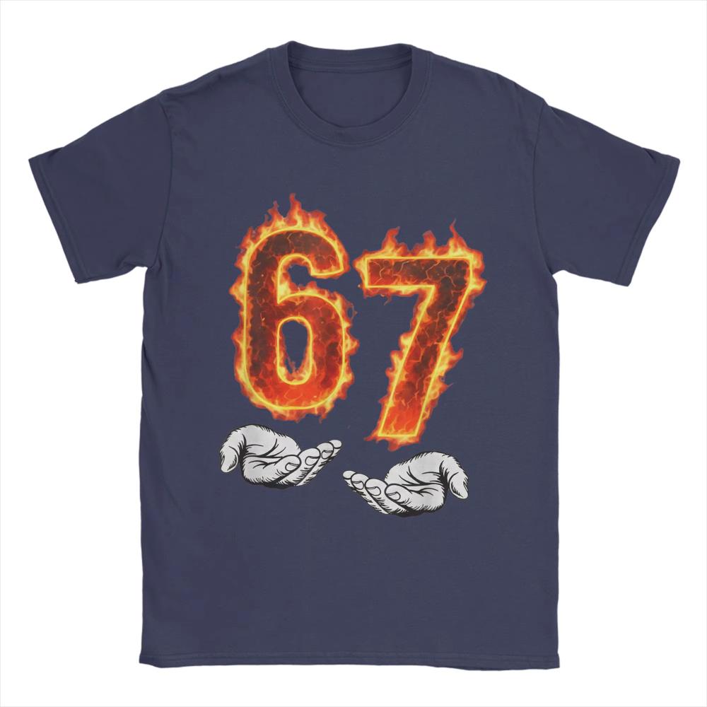 

6 7 Meme Six Seven 67 Hands Meme Fire Printed TShirt for Unisex Women Leisure Cotton Tees Round Neck Short Sleeve T Shirt 4XL