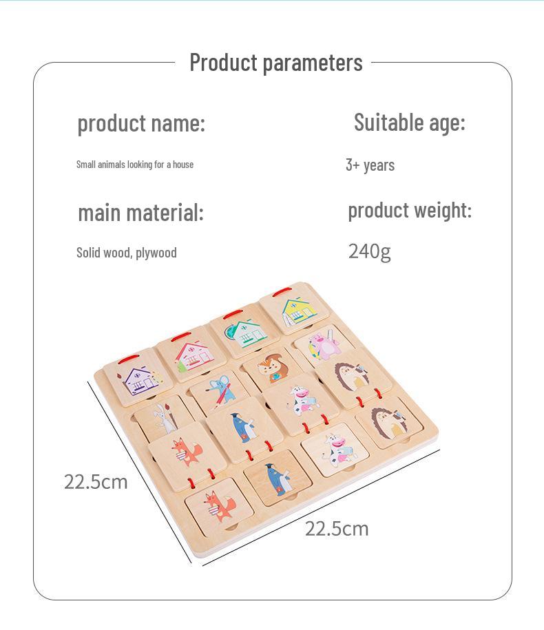 Small Animal Homes Puzzle: Early Education Matching Board Toy for Baby Concentration Training.