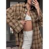 Women's Spring/Fall Oversized Checkered Long-Sleeve Shirt with Vintage Collar Jacket