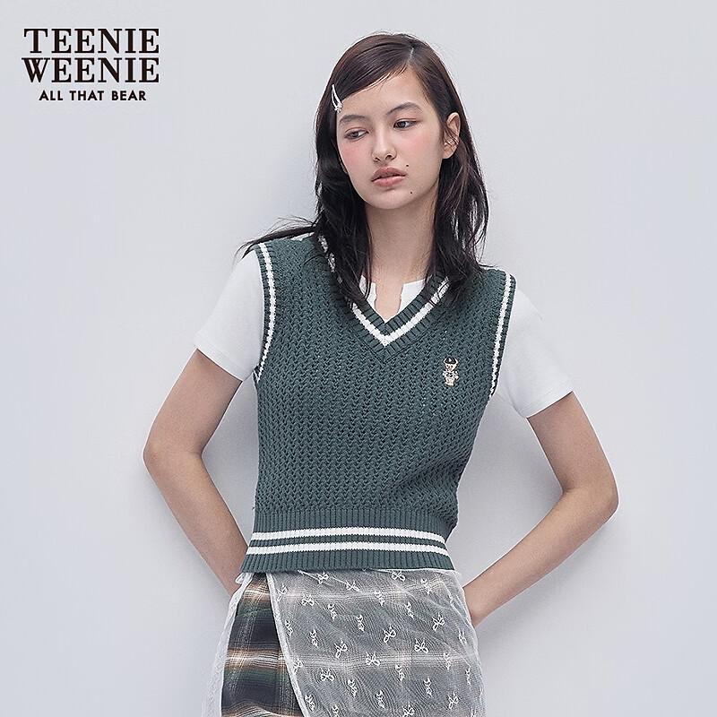 Teenie Weenie Women's Textured Stripe Color Block V-Neck Knitted Vest