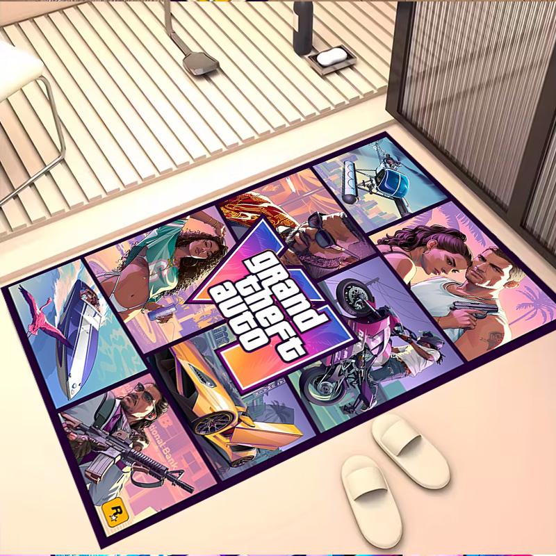 Grand Theft Auto VI Print Rug, Washable Floor Carpet, For Entryway Dorm Laundry Room Office Study, Home Decor Birthday Christmas Gift