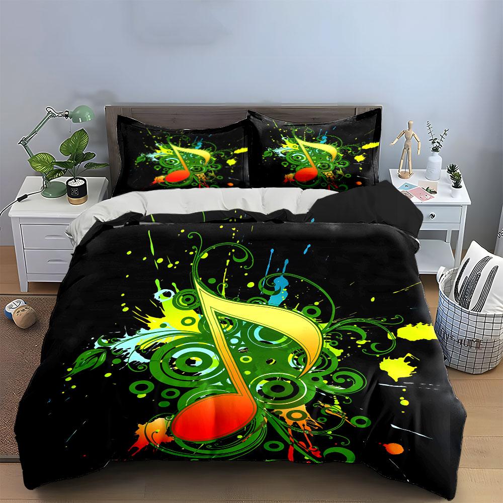 Colorful Music-Themed Decor Set Multiple Sizes Kid'S And Adults' Bedroom Exquisite 3Pc Bedding Set, Gift