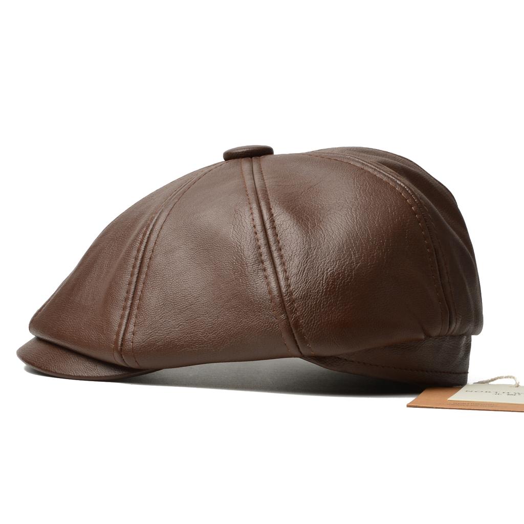NORTHWOOD Luxury Synthetic PU Leather Beret Hat for Men Women 58cm Retro Eight-Point Cap for Outdoor Autumn Winter Wear