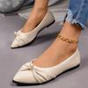 Women's Large Size Pointed Toe Flats Bow Accent Pearl Detail Slip On Casual Comfortable Shoes