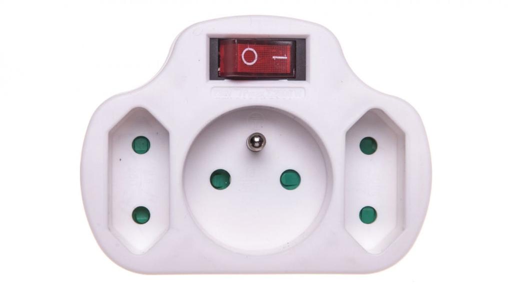 Plug Splitter With Switch 1-Socket Z/U + 2X Euro White P0029
