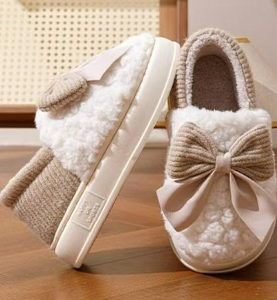 Women's Winter Bowknot Cotton Non-Slip Slippers