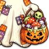 Indoor Entrance Hanger Halloween Cute Bow Ghost Door Sign, Wooden Patchwork Hanging Plaque with Pumpkin Candy Basket, Outdoor Porch Decor Retro