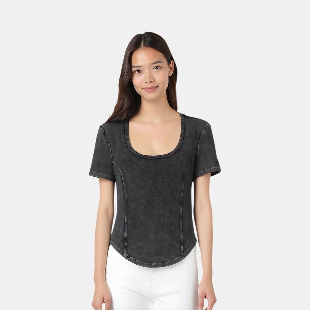 Levis Solid Color Spliced Comfortable Short Sleeve T-Shirt Women T-Shirts Black 0019V-0001