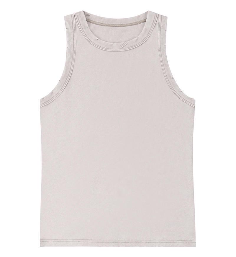 

Minimalist Washed Slim-Fit Vest: Solid Color Ribbed Women s Casual Base Layer T-Shirt One Size грязно-белый