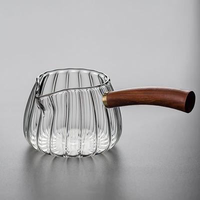 Household Large Capacity Wooden Handle Striped Thickened High Silicon Boron Glass Fair Cup Tea Soaker Kung Fu Tea Set