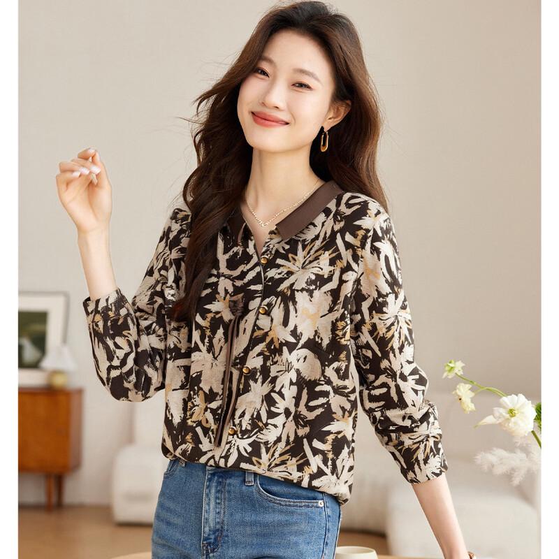 

Oudifur Women s Floral Jacquard Lapel Blouse XL