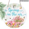 2D Flat, 1pc Round Aluminum "Spring in the Air" Sign, Pink Truck & Tulip Watercolor Metal Wall Art, Butterfly Floral Design, Waterproof & Durable
