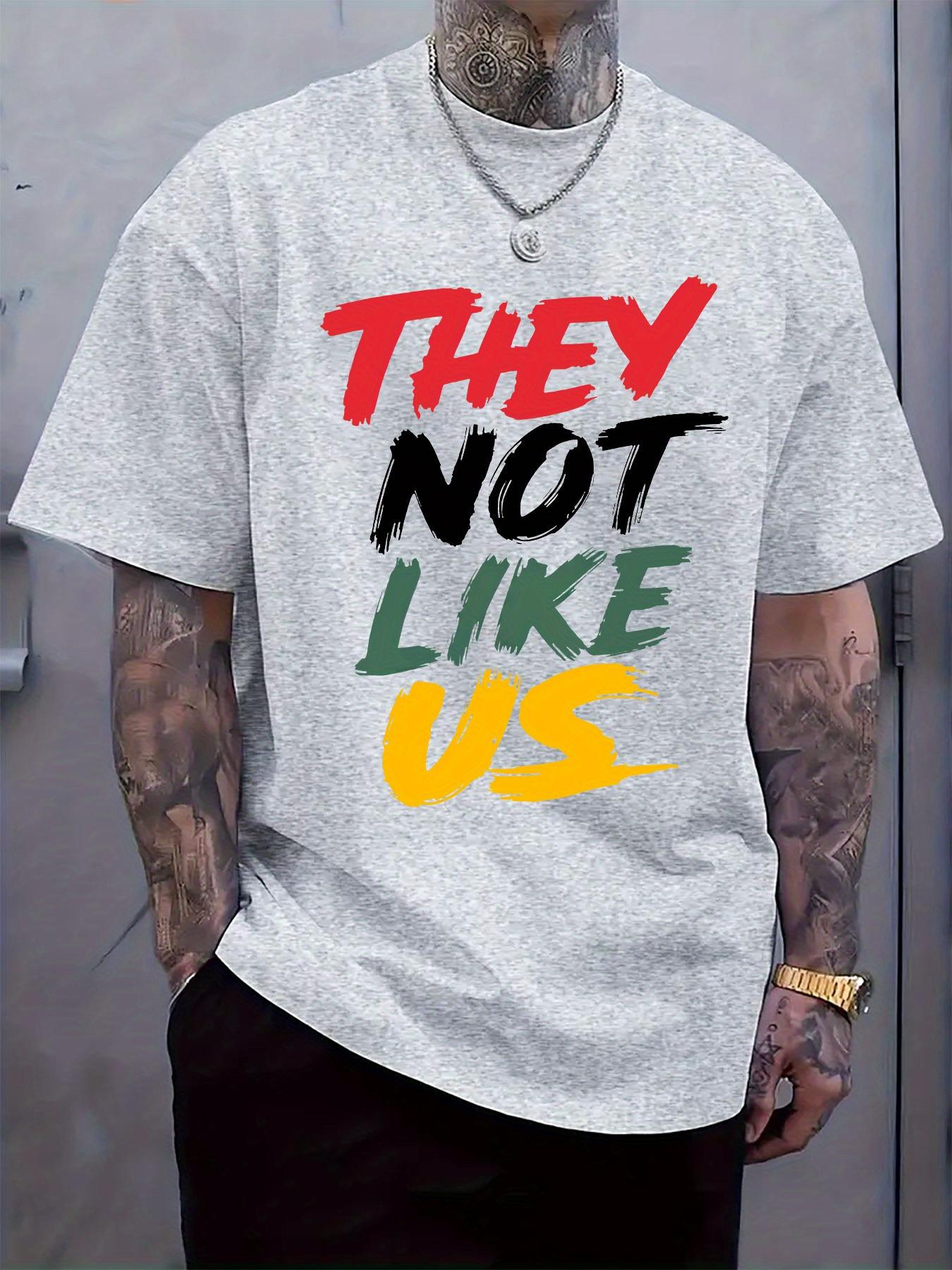 Casual Crew Neck T-shirt with Bold THEY NOT LIKE US Letter Print XXXL