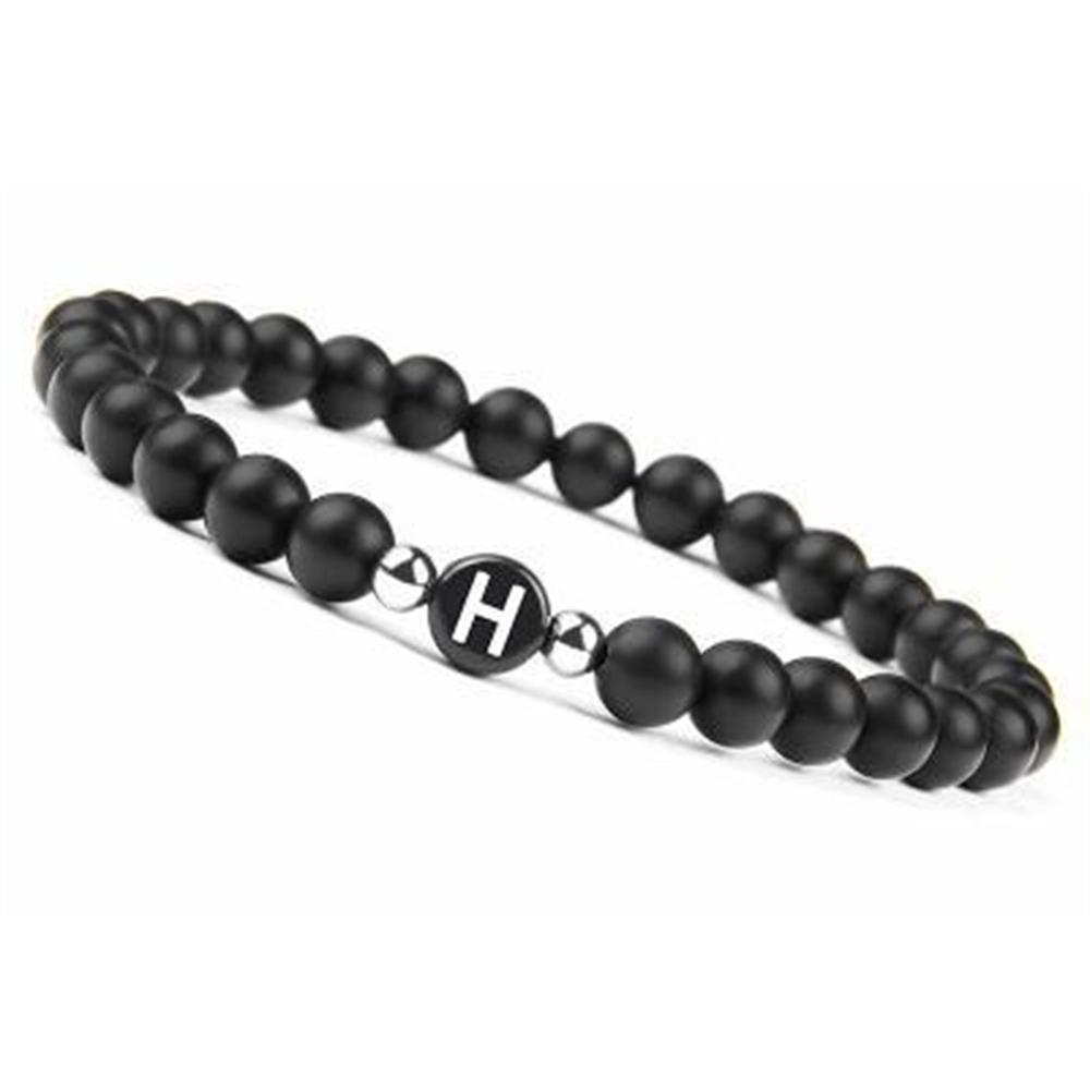 6mm 26 Písmen Náramek Unisex Černý Matný Kámen Korálkový Náramek Ručně Vyráběný DIY Náramek pro Ženy Muže Páry Dárky k Přátelství