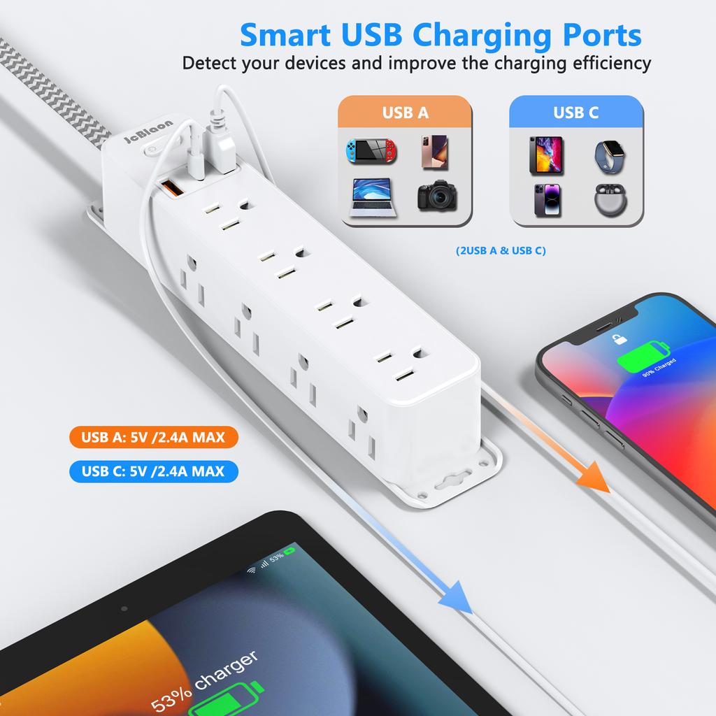 3-seitige Mehrfachsteckdose 15-IN-1 US-Stecker Stromleiste AC-Steckdosen USB Typ C 1,5 m Verlängerungskabel Heimnetzwerkfilter