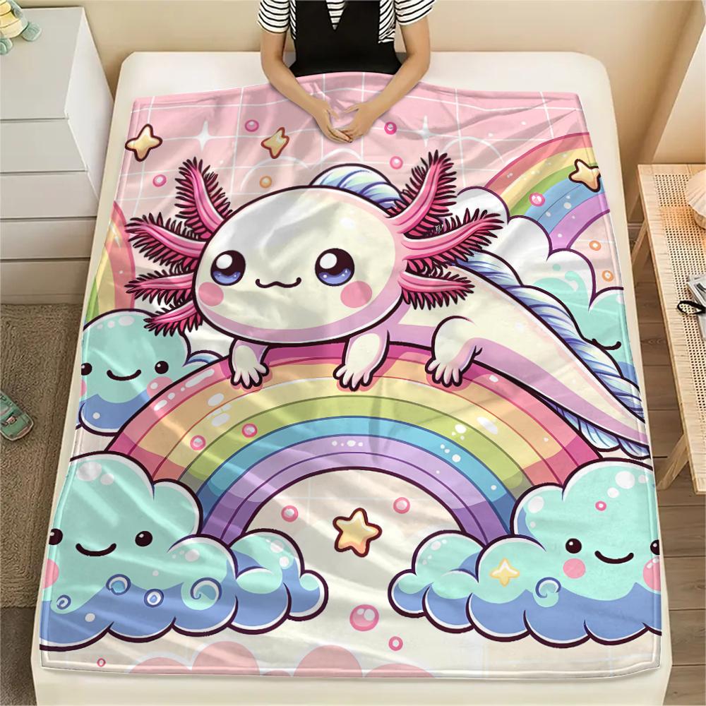 1Pc Axolotl Print Flannel Blanket, High quality Comfortable for All Seasons, Home Decor, Warmth and Comfort, Perfect for Christmas Gifts