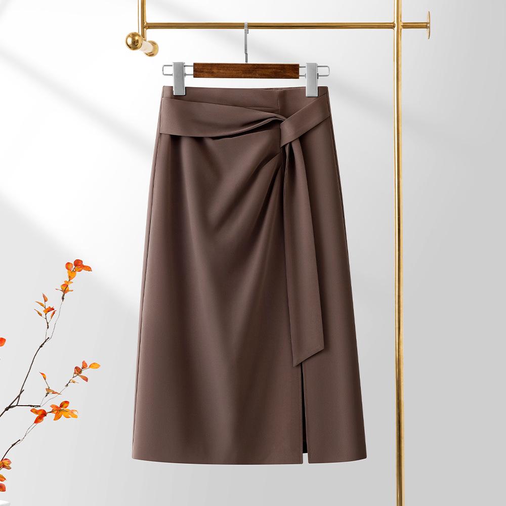 2025 Asymmetrical High-Waisted Slit Midi Skirt for Women - Spring/Summer Trendy Option