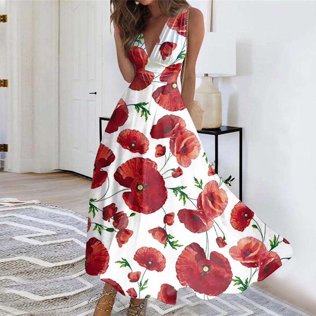 Women's Long Dress Maxi Dress Casual Dress Swing Dress A Line Dress Floral Fashion Streetwear Outdoor Daily Date Print Sleeveless V Neck Dress
