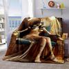 Egyptian Queen Print Flannel Throw Blanket Reversible Easy Care Home Office Travel Gift