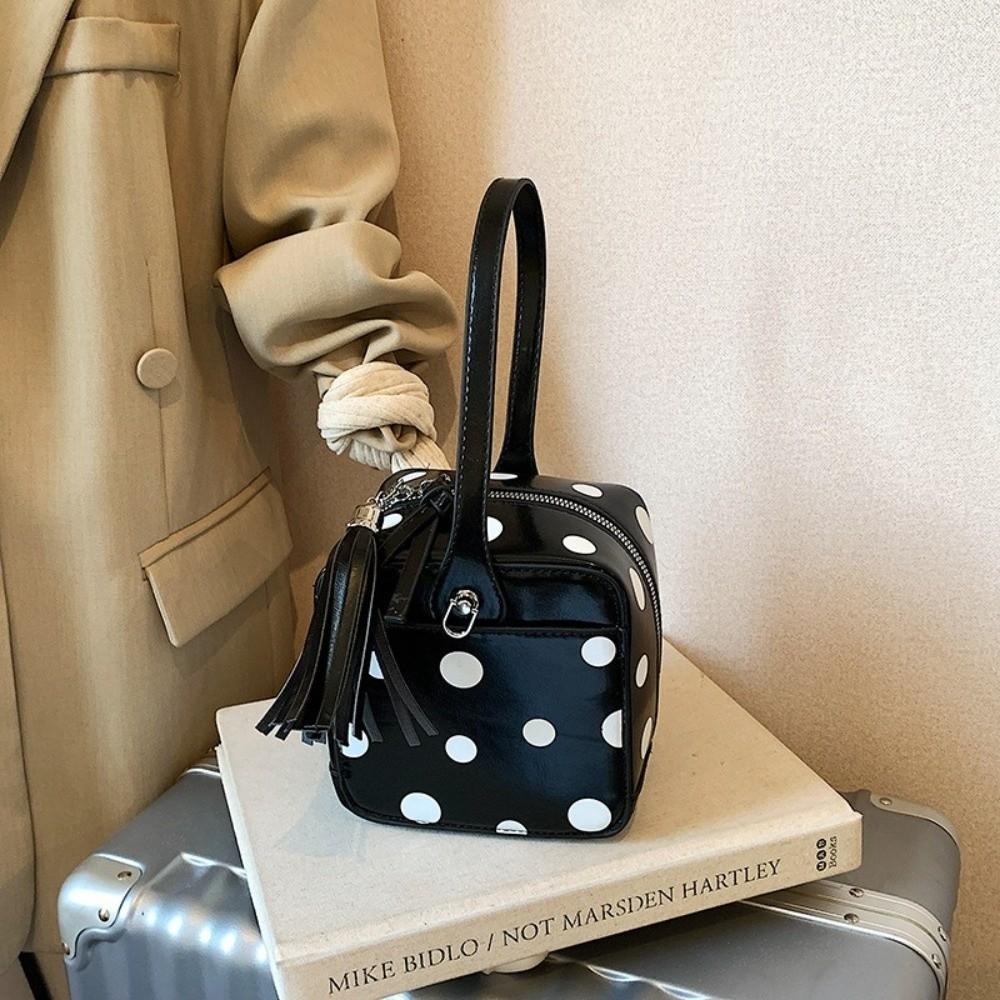 Versatile Elegant Women Polka Dot Handbag Magic Box Shape Zipper Closure Clutch Bag Soft Leather Square Bag