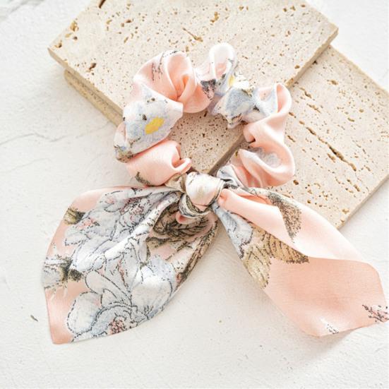 Hair Tie Floral Print Bunny Ear Design Hair Rope High Elasticity No Damage Bun Half-Tied Hairstyles Ponytail Holder Hair Accessory