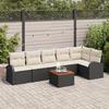 7-Piece Garden Sofa Set with Black Poly Rattan Acacia Cushions, 2-Seater Garden Sofa with Storage 3356255
