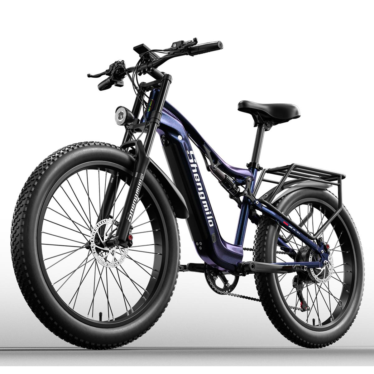 Shengmilo MX03 Bici elettrica per adulti 48V Bafang 500W Motore 26 pollici Fat Tire E-Mountain Bike Bicicletta elettrica da uomo 48V 17.5AH Batteria Samsung, blu
