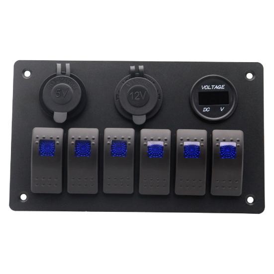 

Панель кулисного переключателя, 6 групп, 12 В/24 В, универсальный, многофункциональный, со светодиодной подсветкой, вкл./выкл. синий