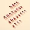 1Set Ballet Gradient Rose False Nails  Medium Length, Glossy Finish with Floral and Rhinestone Accents