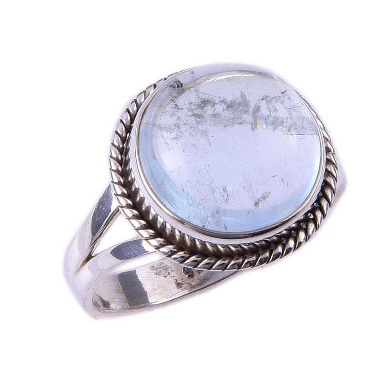 Natural Aquamarine Gemstone Handmade 925 Solid Sterling Silver Ring Size 7 t8S70
