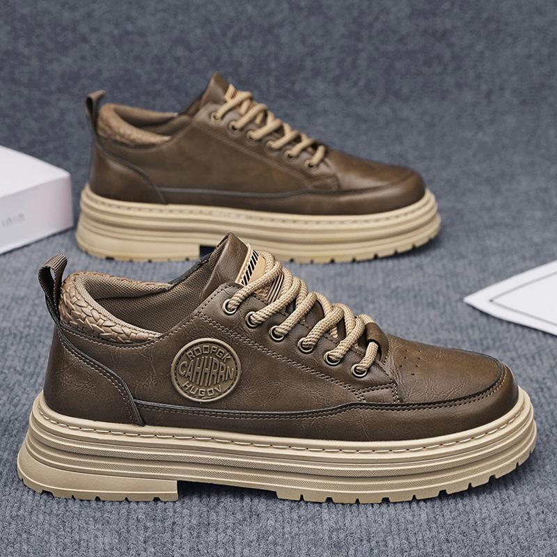 thick-soled tooling leather shoes men's casual shoes low-top Martin boots leather surface waterproof breathable board shoes sports men's shoes