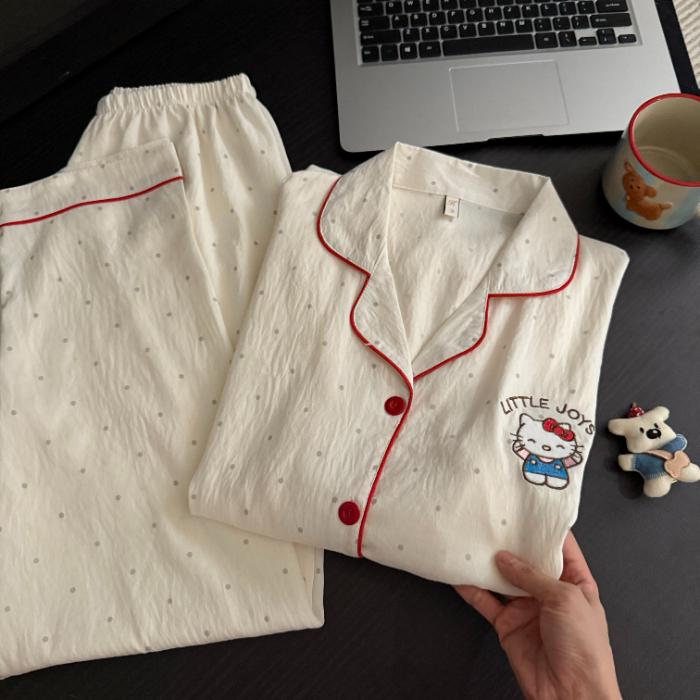 Moon Bear Cartoon Fashion Women's Pajamas Korean Style Casual Soft 2 PC Set Pajamas Autumn Long Sleepwear Lapel Neck New 2025